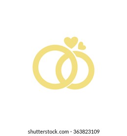 Designed vector isolated logo of wedding rings. Logo for jewellery store. Confessional greeting card for St. Valentines Day. Golden colors. Conceptual icon.