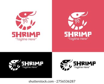 Designed as a vibrant Shrimp logo for seafood restaurants, fishing companies, and marine businesses.