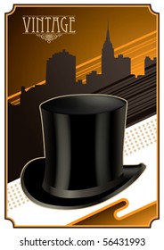 Designed vintage banner with top hat. Vector illustration.