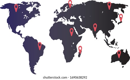 Designed world map with red colour signs