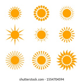 designed yellow sun icon set