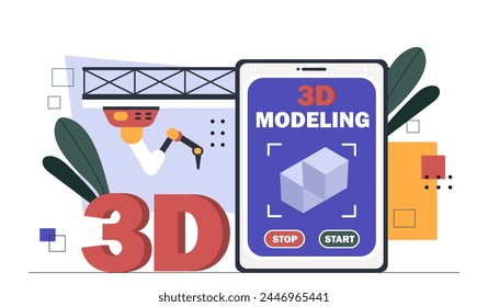 Designer 3D-Modellierungskonzept. Gewinne online für Grafikdesigner und Freiberufler. Designstudio. Anwendung und Software, Programm. Cartoon flache Vektorillustration isoliert auf weißem Hintergrund