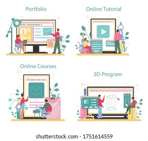 Designer 3D modeling web banner Digital drawing with electronic tools and equipment. Creativity concept. Flat illustration vector