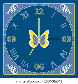 Designer analogue butterfly wall clock in a blue case