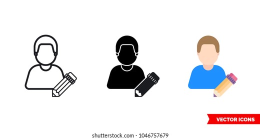 Designer artist painter icon of 3 types: color, black and white, outline. Isolated vector sign symbol.