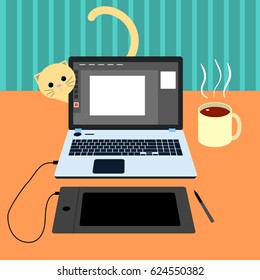 Designer or artist's working desk vector illustration