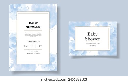 Designer Baby Dusche Aquarell Einladungskarte für Baby und Kinder Neugeborenenfeier. Moderner Banner, Vorlage. Es ist ein Junge. Vektorillustration