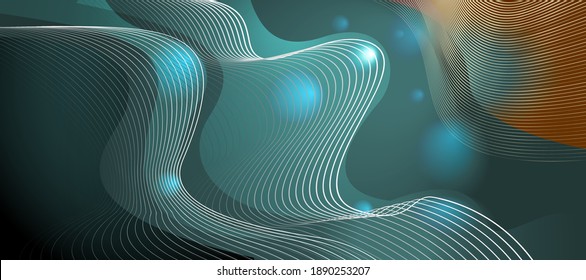 Transiciones de mezcla de fondo del diseñador. Patrones geométricos, líneas de flujo en el viento. Creación de un mar abstracto. Gradiente verde moderno que simula las olas. Para volantes, afiches sobre un tema de verano.