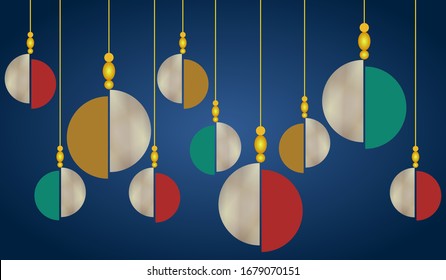 Designer balloons on a blue background. Christmas drawing. Designer lamps. Vector illustration.
