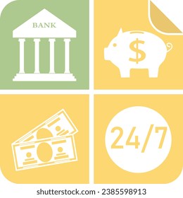 Designer banking app icon, original stylized banking icon. Vector, cartoon illustration of bank icon.
