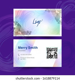 Designer business card or visiting card design with flower on swirl mesh paint background.