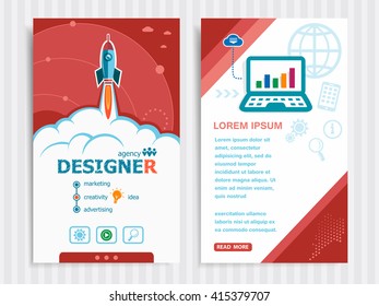 Designer and concept background with rocket. Project Designer concepts and Set of Banners. Vector Illustration. Eps10 Format.