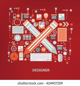 Designer concept design on red background,vector