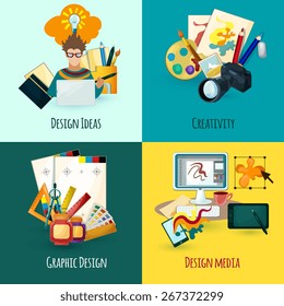 Designer concept set with design ideas creativity and media icons isolated vector illustration