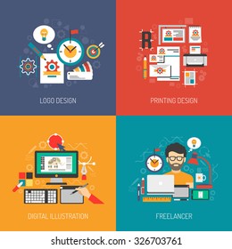 Designer concept set with graphic logo digital design isolated vector illustration