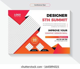 Designer Conference Invitation Concept Horizontal Flyer. Modern Colorful Abstract Geometric Background. Template For Banner,web Page Development, Poster, Flyer, Magazine Page. Vector Eps 10.