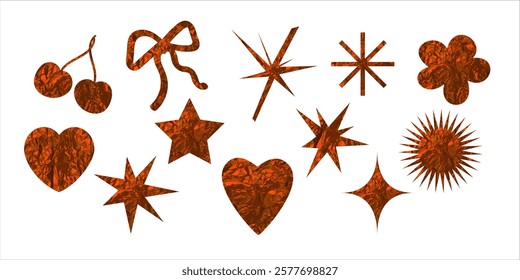 Designer cut out elements for Valentine's Day or holiday. Shiny stickers foil or crumpled paper texture. Vector illustration for your design.