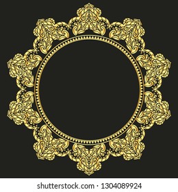 Designer decorative frame.Beautiful elegant vector element for design and place for your text. Golden floral border for any of your ideas.Lace image in the form of a circle