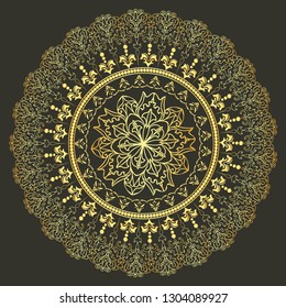 Designer decorative frame.Beautiful elegant vector element for design and place for your text. Golden floral border for any of your ideas.Lace image in the form of a circle