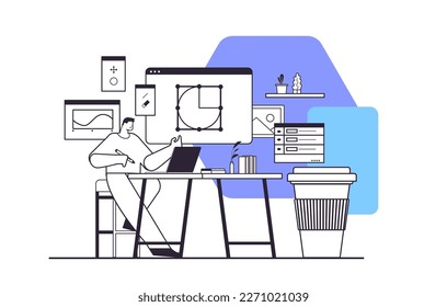 designer drawing with pen in graphic editor man creating website user interface working on design of web page