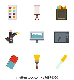 Designer equipment icons set. Flat set of 9 designer equipment vector icons for web isolated on white background