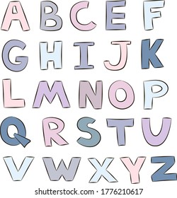 Designer font in vector format. Latin alphabet in gentle colors