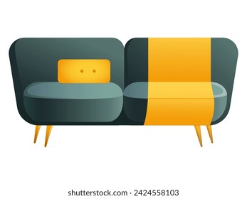 Designer furniture of colorful set. A captivating illustration showcase a luxurious sofa, meticulously designed with intricate details and presented in a charming cartoon style. Vector illustration.