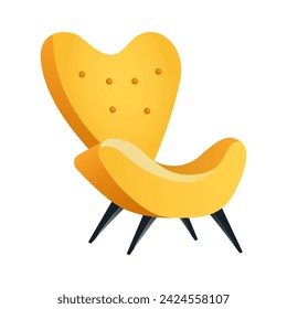 Designer furniture of colorful set. An elegant illustration of luxurious yellow armchair, meticulously designed with intricate details and presented in a cheerful cartoon style. Vector illustration.