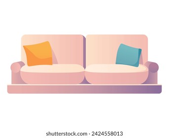 Designer furniture of colorful set. This captivating cartoon rendition of a luxury sofa, presented in a lively and colorful style against a pristine white backdrop. Vector illustration.