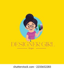 Designer girl vector mascot logo template.