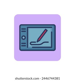 Designer graphic pad thin line icon. Pen tablet, stylus, drawing tool outline sign. Digital devices and electronic gadgets concept. Vector illustration for web design and apps