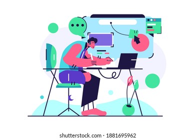 The designer guy is working at the computer