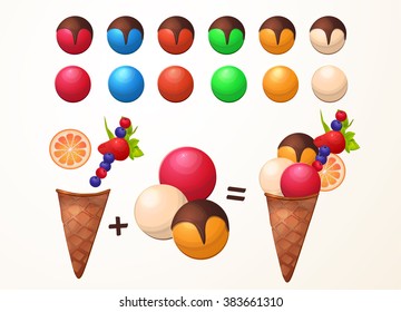 The designer of ice cream, a lot of different flavors, assemble ice cream.