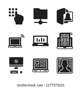 designer icon. 9 designer vector icons set. security code, desktop and user icons for web and design about designer theme
