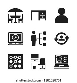 designer icon. 9 designer vector icons set. desktop, desk and laptop icons for web and design about designer theme