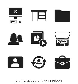 designer icon. 9 designer vector icons set. black rounded suitcase tool, macbook and folder icons for web and design about designer theme