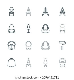 Designer icon. collection of 16 designer outline icons such as compass, hairdresser peignoir, mannequin, bag, worker. editable designer icons for web and mobile.