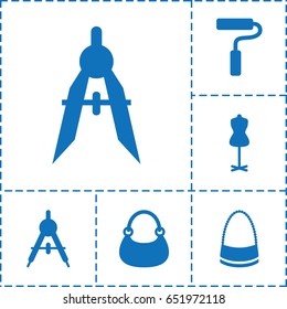 Designer icon. set of 6 designer filled icons such as compass, mannequin, bag