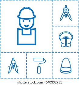 Designer icon. set of 6 designer outline icons such as compass, bag, worker