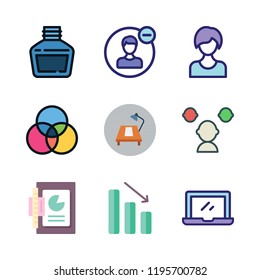 designer icon set. vector set about laptop, palette, desk and office material icons set.