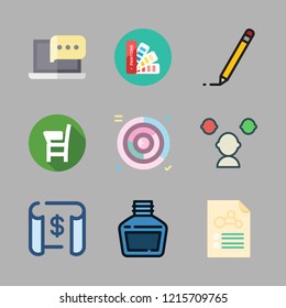 designer icon set. vector set about graphics, blueprint, laptop and office material icons set.
