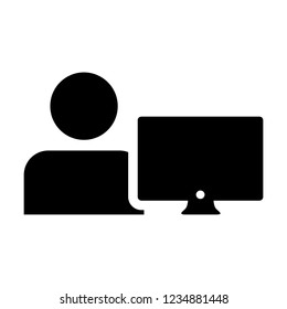 Designer icon vector male person user with computer monitor screen avatar in flat color in Glyph Pictogram Symbol illustration
