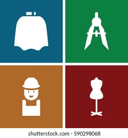 designer icons set. Set of 4 designer filled icons such as hairdresser peignoir, mannequin, worker