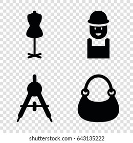 Designer icons set. set of 4 designer filled icons such as compass, mannequin, bag