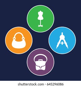 Designer icons set. set of 4 designer filled icons such as compass, mannequin