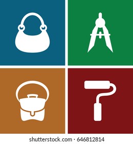 Designer icons set. set of 4 designer filled icons such as bag, compass