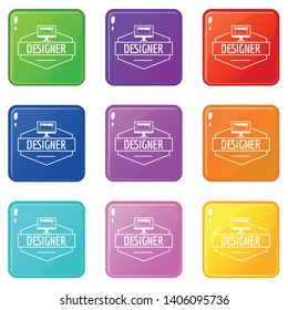 Designer icons set 9 color collection isolated on white for any design