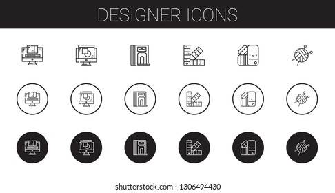 designer icons set. Collection of designer with graphic design, divider, pantone, wool ball. Editable and scalable designer icons.