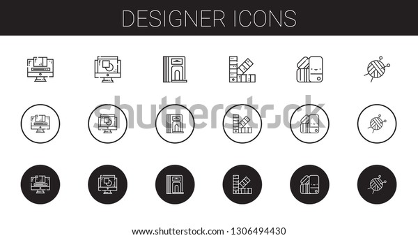 designer icons set. Collection of designer with\
graphic design, divider, pantone, wool ball. Editable and scalable\
designer icons.