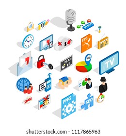 Designer icons set. Isometric set of 25 designer vector icons for web isolated on white background